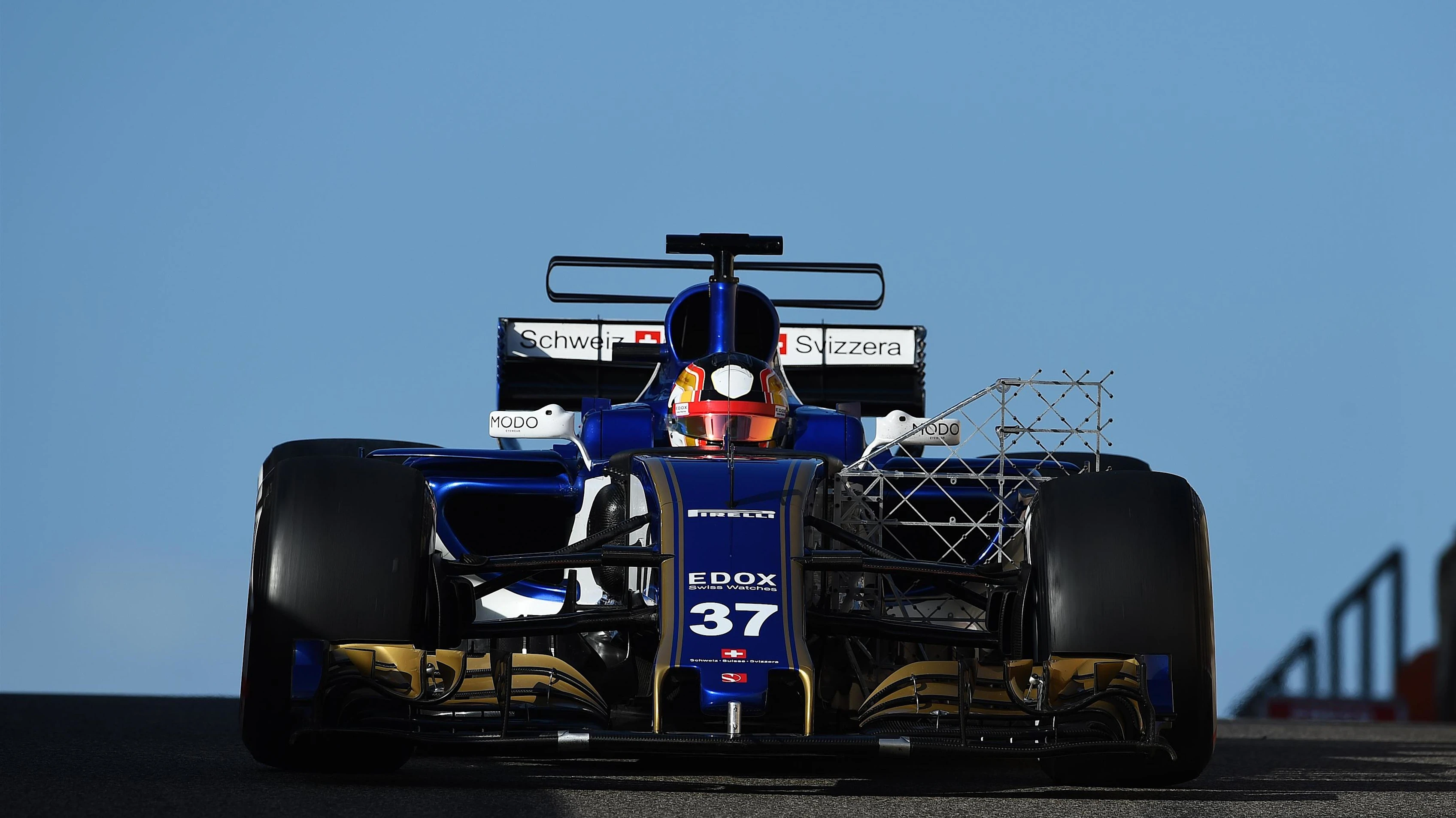 Charles Leclerc (MON) Sauber C36 with aero sensor at Formula One Testing, Day Two, Yas Marina Circuit, Abu Dhabi, UAE, Wednesday 29 November 2017.